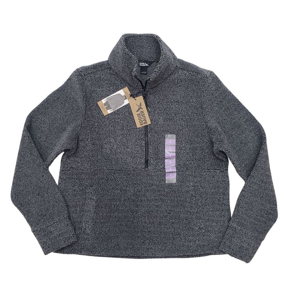 Eddie Bauer Quarter‎ Zip Fleece Pockets Outdoor Cozy Gray Black Womens S NEW